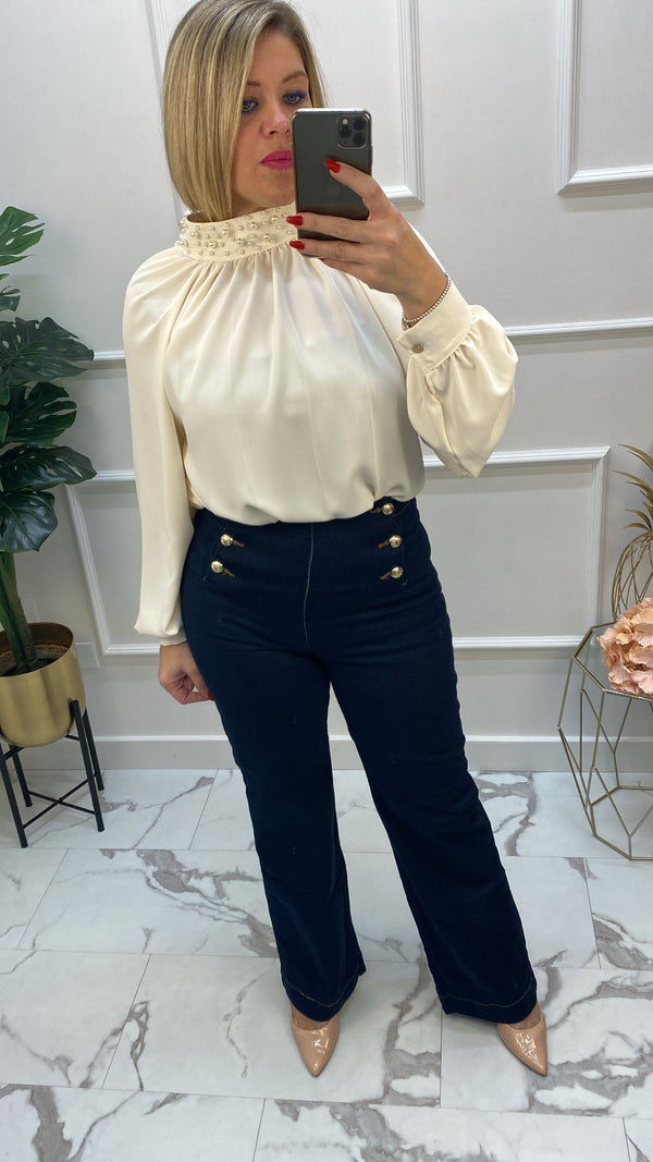 Jeans Palazzo Bottoni Oro